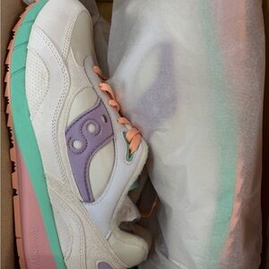 Saucony White, Purple, and Mint Sneakers